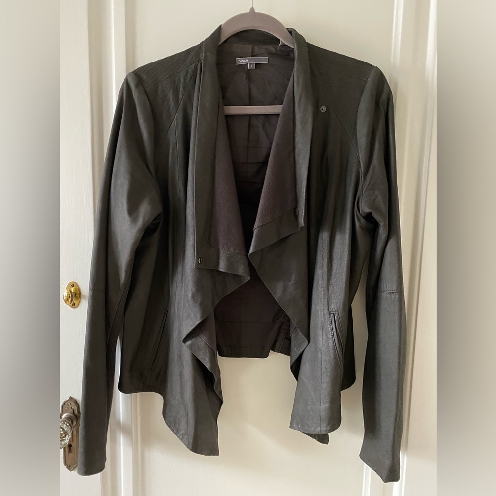 Vince dark grey leather jacket